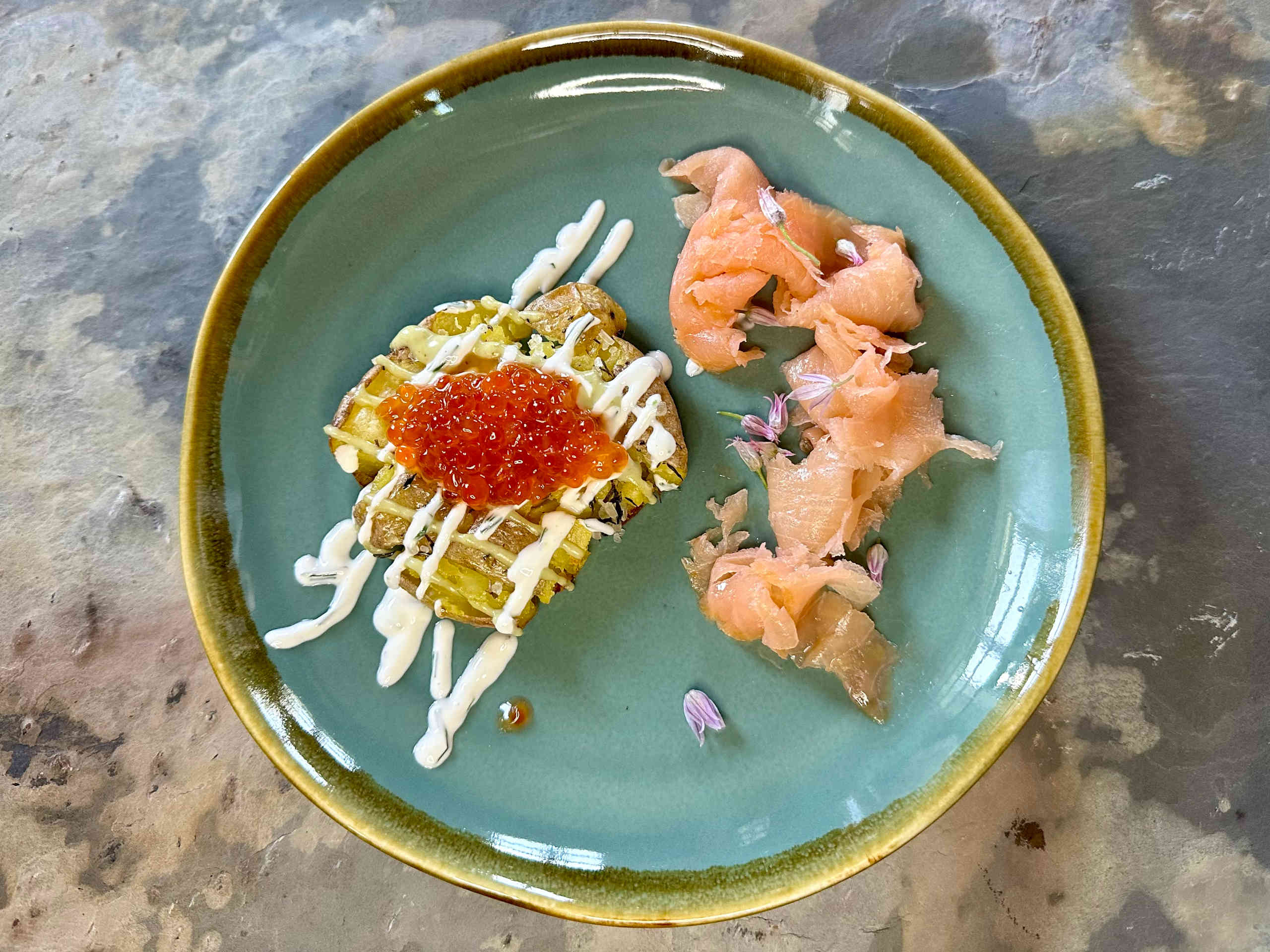 Crispy Smashed Potatoes with Wild Salmon and Caviar
