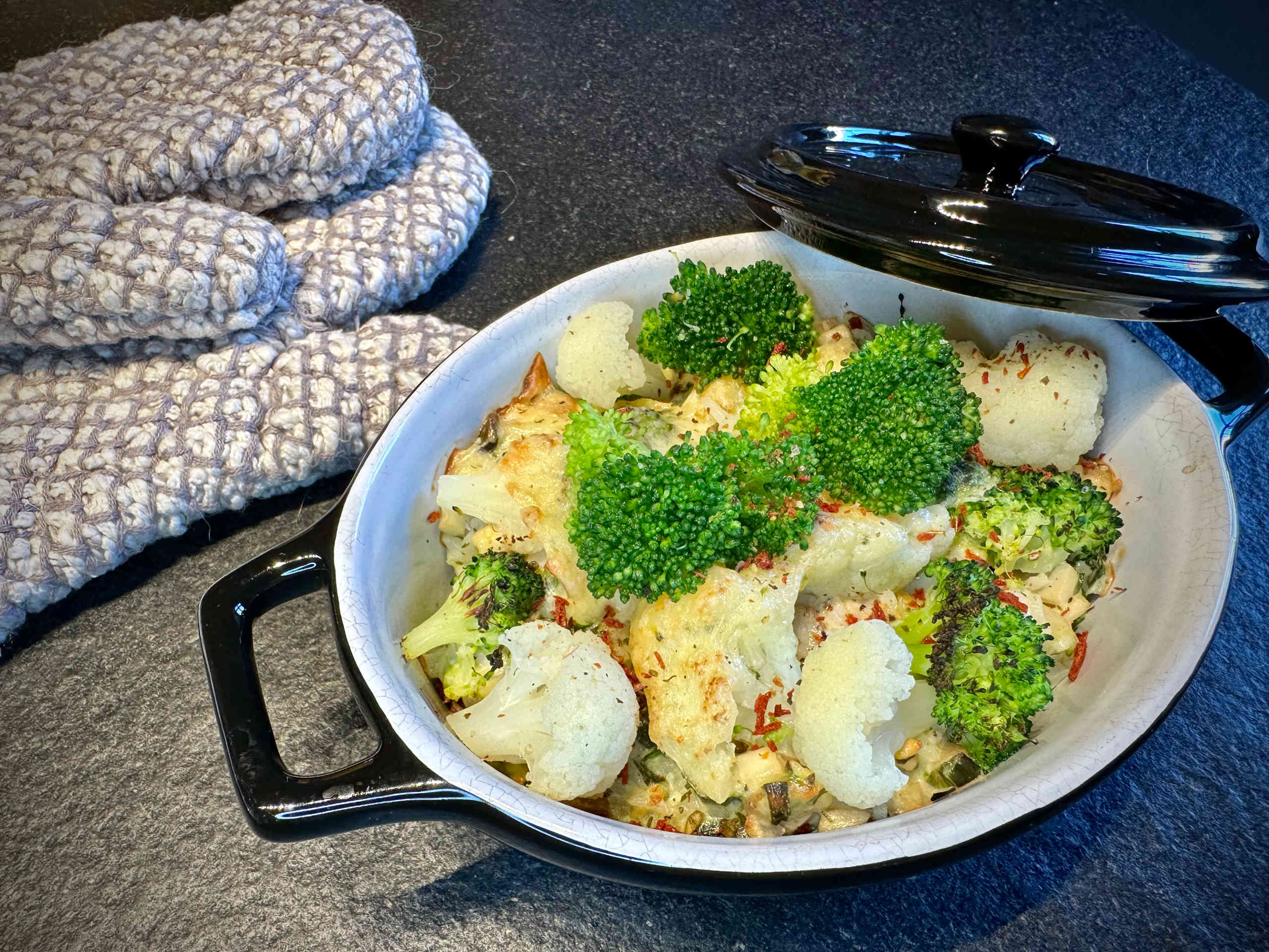 Broccoli-Cauliflower Casserole with King Oyster Mushrooms