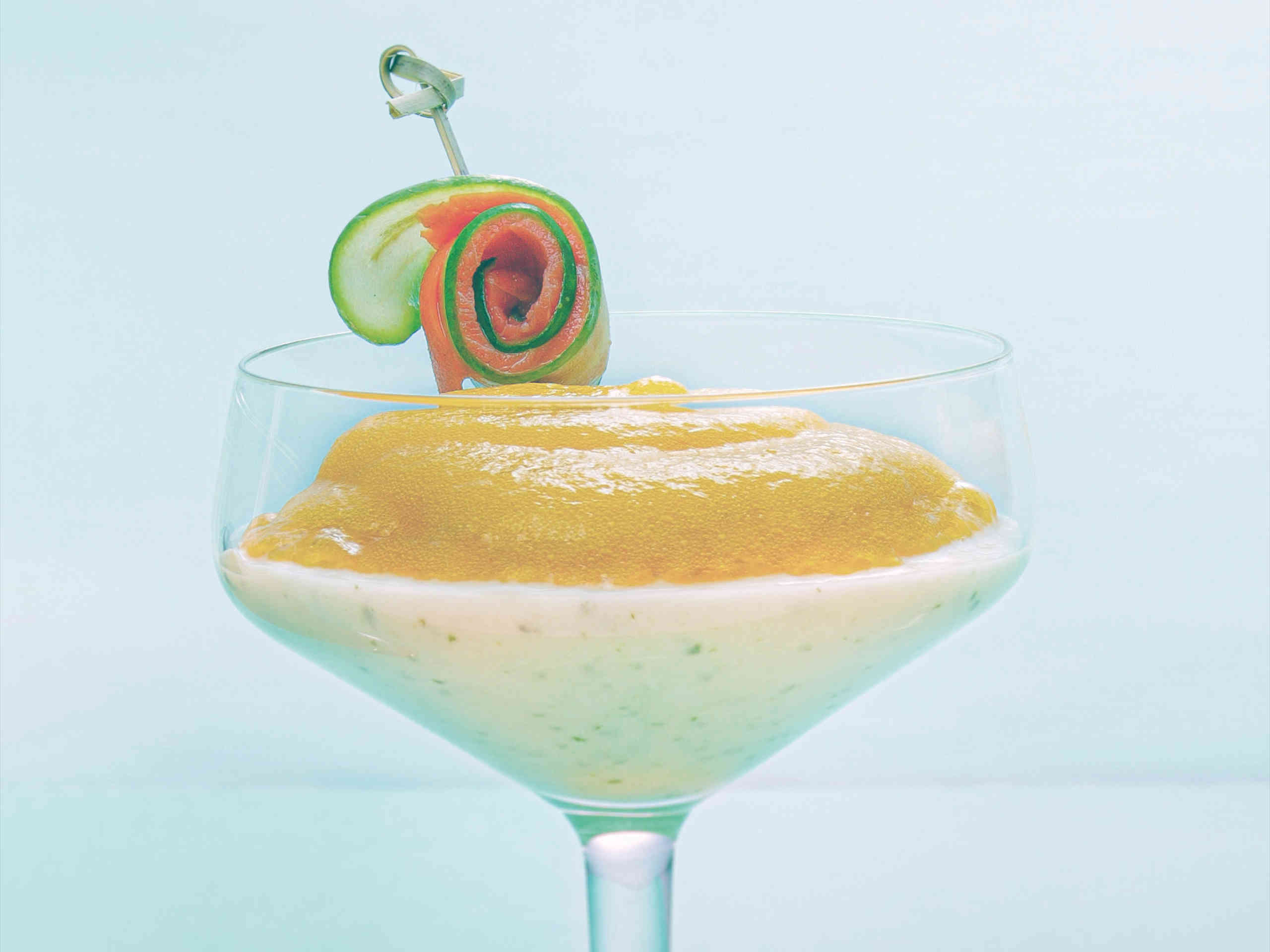 Cucumber cold dish with carrot espuma