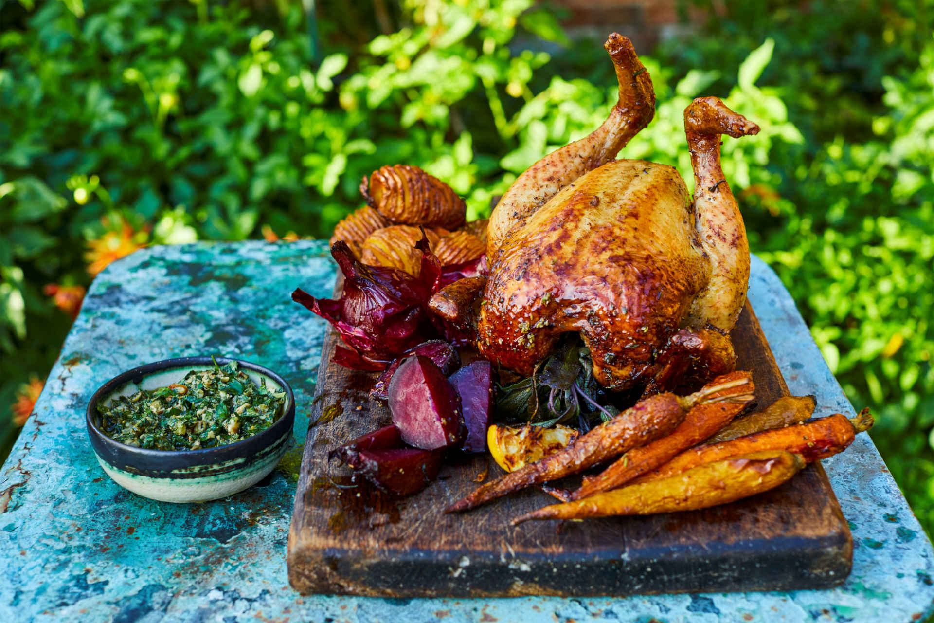 Grilled roast chicken with salsa verde by Jamie Oliver